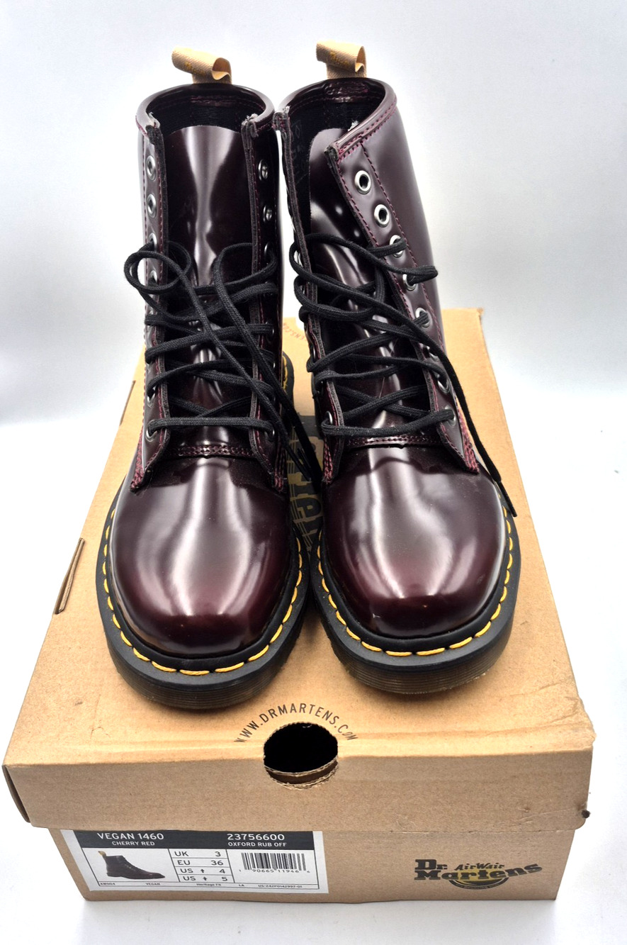 Doc Martens 1460 Cherry Red Unisex Vegan Combat Boots Women 5 Men 4 NEW in Box